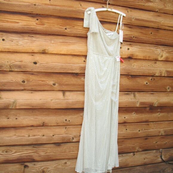 Mac Duggal 93735 Womens Green PEARL EMBELLISHED SOFT TIE ONE SHOULDER GOWN - Picture 7 of 16